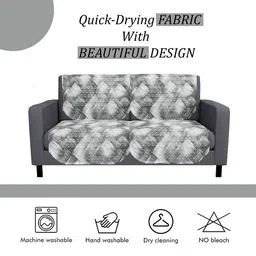 Kuber Industries Grey & Off White 4 Pieces Self Design Cotton Sofa Covers image 4