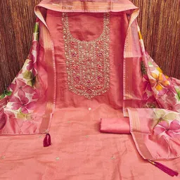 Peachmode Embroidered Unstitched Dress Material image 3