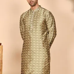 anouk mirage Anouk Rustic Men Floral Printed Festive Silk Straight Kurta image 3