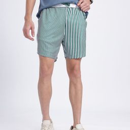 glitchez Men Appealing Teal Vertically Striped Mid-Rise Relaxed Fit Shorts-picture-29