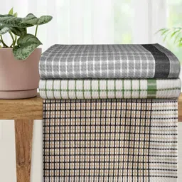 Athom Living Grey & Brown 3 Printed Cotton 210 GSM Bath Towel-image-96