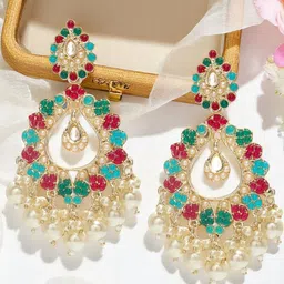 Anouk Women Metal Artificial Stones & Beads Drop Earrings-picture-16