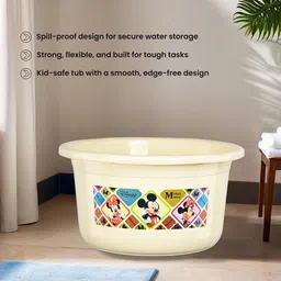 Kuber Industries Cream-Coloured & Brown 3 Pieces Disney Check Printed Bath Tubs image 3