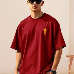 AUSK Graphic Printed Round Neck Drop Shoulder Sleeves Oversized Pure Cotton T-shirt image 4