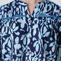 Feel Clath Print Mandarin Collar Cotton Top image 2