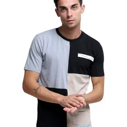Estilocus Men Colourblocked Round Neck Cotton T-shirt-image-60