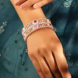 Priyaasi Set Of 2 Gold Plated American Diamond & Crystal-Studded Bangles image 4