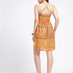 fusion by glitchez Geometric Printed Embellished Zari A-Line Dress image 2