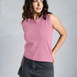 dressberry Casual Regular Sleeves Solid Women Pink Top image 1