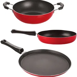 nirlon Mini (Tawa, Fry Pan, Kadhai), Red Non-Stick Coated Cookware Set-picture-27