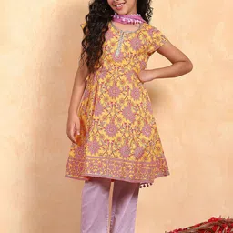 Biba Girls Floral Printed Regular Pure Cotton Kurta with Palazzos & With Dupatta-picture-22