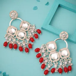 MEIRA JEWELLERY Gold-Plated Artificial Stones Studded & Beaded Contemporary Drop Earrings image 4