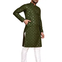 click n buy Men Embroidered, Embellished Straight Kurta (Green)-picture-29