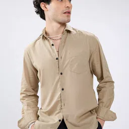 VASTRADO Men Classic Fit Solid Spread Collar Cotton Casual Shirt-image-91