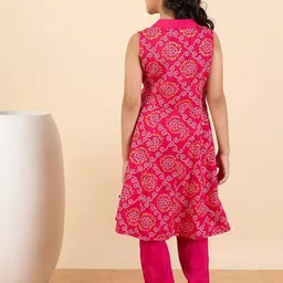 Stylo Bug Girls Bandhani Printed Angrakha Kurti with Trousers image 2