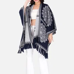 JoE Hazel Women Printed Poncho with Fringed Detail image 2