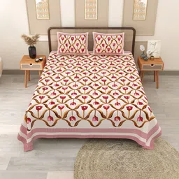 RANG MANIA Off White Floral 144 TC King Bedsheet with 2 Pillow Covers image 3