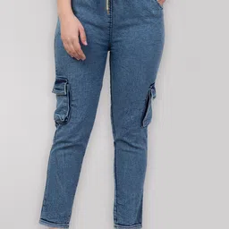 Ira Collections Women Comfort Regular Fit Mid-Rise Stretchable Cotton Cargo Jeans-picture-19