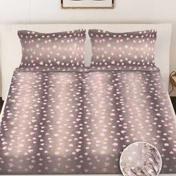 Myntra Elegant Homes Beige Printed Woollen 300 TC Fitted King Bedsheet Set 2.5 x 2.2 m image 2