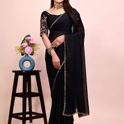 K 5 Fashion Women Embroidered Pure Chiffon Saree-picture-13