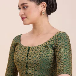 Studio Shringaar Ethnic Motifs Woven Design Round Neck Brocade Saree Blouse image 4