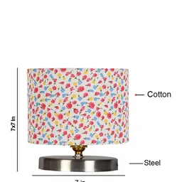 Devansh White & Pink Steel Table Lamp With Floral Printed Cotton Shade image 5
