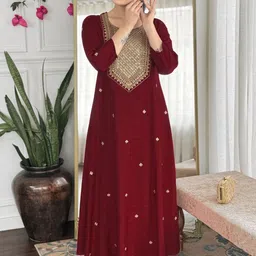 Anni Designer Embroidered V-Neck Thread Work Anarkali Kurta With Palazzo & Dupatta-picture-17