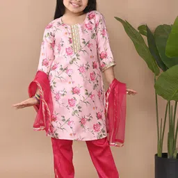 Here&Now X Kinder Kids Girls Floral Printed Regular Sequinned Kurta with Palazzos & With Dupatta-picture-58