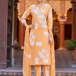 Moda Rapido Women Floral Printed Regular Thread Work Kurta with Trousers & With Dupatta-picture-24