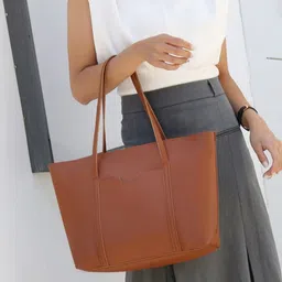 StyleCast Women Textured Structured Tote Bag with Pouch image 2