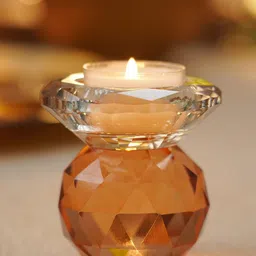 Pure Home and Living Brown Amber Cut Glass Crystal Candle Holder-picture-11