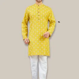 Studio Shringaar Floral Printed Cotton Mandarin Collar Straight Kurta-picture-4