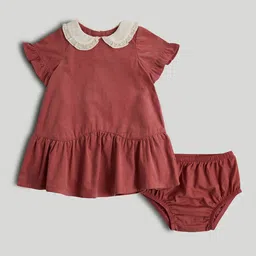 mothercare Girls Pure Cotton Peter Pan Collar A-Line Dress With Knicker-image-5