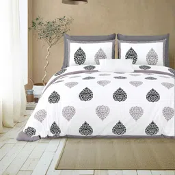 Qfab Grey Ethnic Motifs 300 TC Bedsheet with 2 Pillow Covers-picture-18