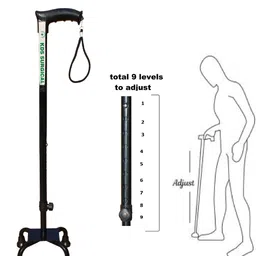 kds surgical 4 Leg Black Height Adjustable For Unisex With Support Walking Stick image 4