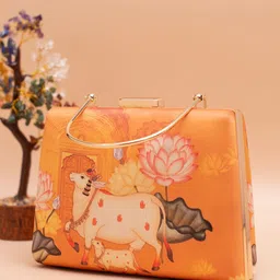ARTKLIM Divine Cow Lotus Hand Printed Box Clutch image 5