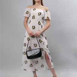 ETRAANA Floral Print Off-Shoulder Cold-Shoulder Georgette Fit & Flare Maxi Dress-picture-16