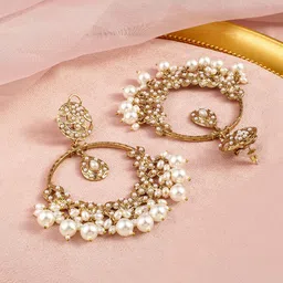 Rubans 18K Mehandi Gold-Plated Traditional Pearl Studded & Beaded Long Chandbali Earrings-picture-48