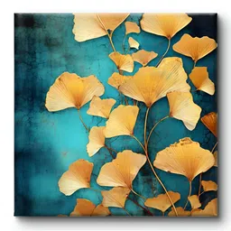 SAF Teal & Gold Toned Ginkgo Leaves Printed Canvas Wall Art image 2