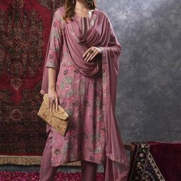 GoSriKi Women Floral Printed Regular Kurta with Trousers & With Dupatta-picture-36
