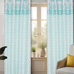 REYANSH DECOR Turquoise Blue Set of 2 Floral Room Darkening Long Door Curtain-image-42