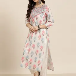 Royal Export Floral Printed Notch Neck Mirror Work Cotton Straight Kurta image 2