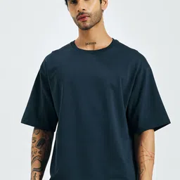 KOR Men Blue Drop-Shoulder Sleeves T-shirt-image-89
