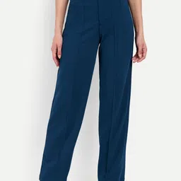 Mast & Harbour Women Relaxed Straight Leg Straight Fit High-Rise Wrinkle Free Pleated Trousers-picture-58
