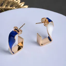 Designbox Twisted Square Shaped Enamelled Half Hoop Earrings-picture-2