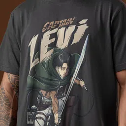 The Souled Store Attack On Titan Captain Levi Printed Relaxed Fit Pure Cotton T-Shirt image 5