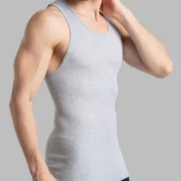 INDIAN THREADS Pack Of 3 Printed Round Neck Gym Vests Grey vest-S-P3 image 3