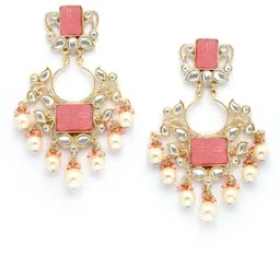 KARATCART Gold Plated Kundan Studded Contemporary Drop Earrings image 3