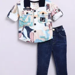 LITTLE COLLARS Boys Printed T-shirt and Shirt with Trousers image 2