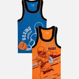 Bodycare Boys Pack Of 2 Printed Cotton Innerwear Vests KGA2008NC-PK001-Orange & Blue-picture-21